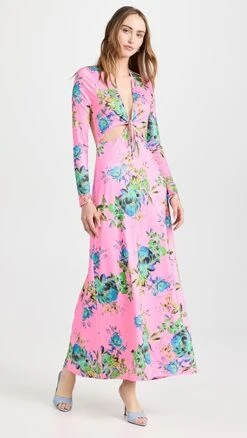 AFRM Isola Cutout Detail Long Sleeve Ankle Dress