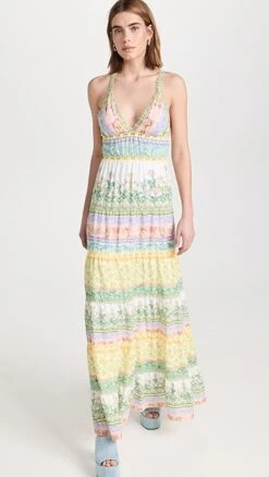 Alice + Olivia Karolina Paneled Halter Maxi Dress