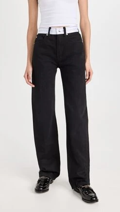Alexander Wang Logo Webbing Mid Rise Relaxed Straight Jeans