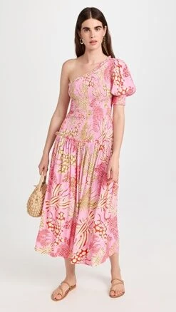 FARM Rio Mixed Lobsters Pink Midi Dress