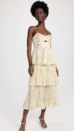 Eberje Style 17 Self Portrait Metallic Jacquard Midi Dress